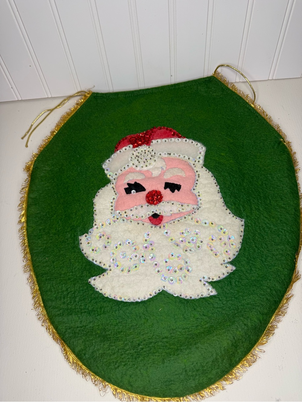 Vintage 1976 Lee Wards Santa Johnny/Toilet Seat Cover Sequin Felt | Kitschy